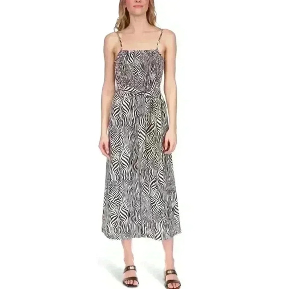Michael Kors Black/White Zebra Print Smocked Jumpsuit, XL - Picture 1 of 9